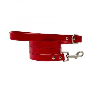 Red leather dog leash with red suede lining